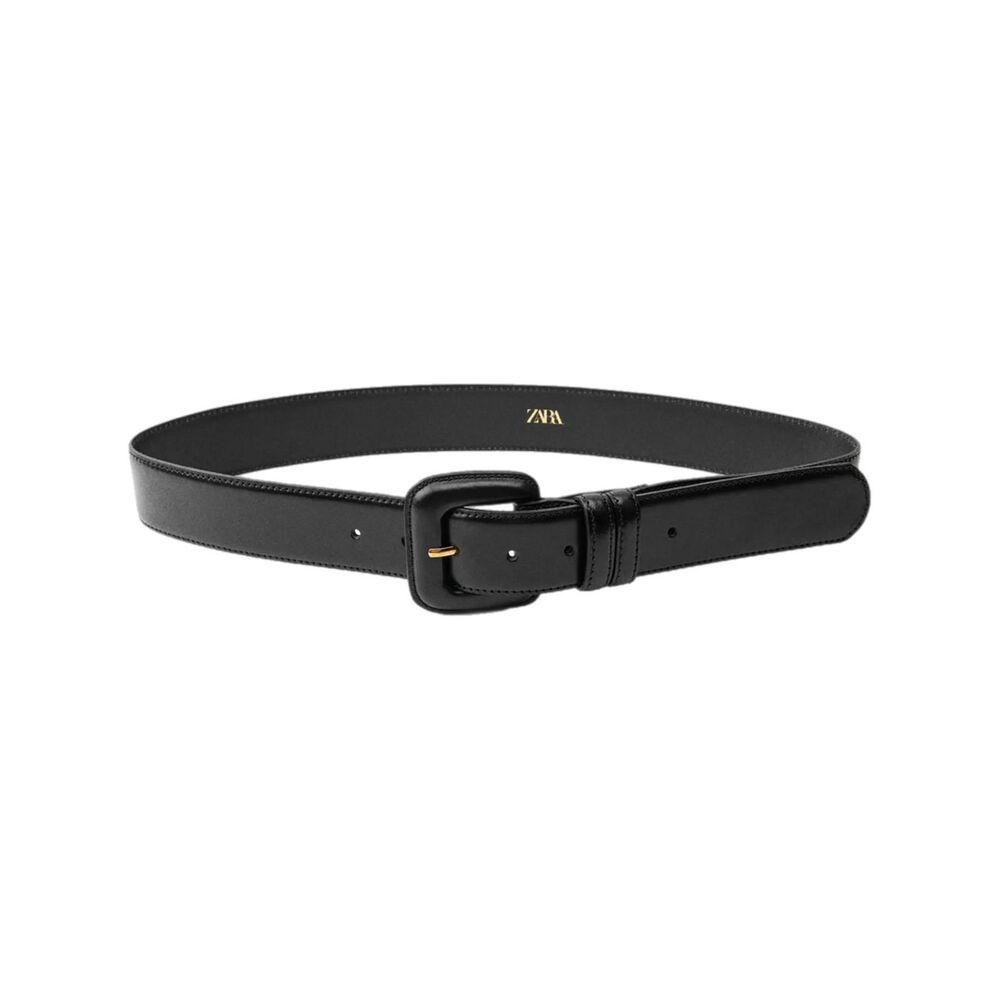 ZARA Black Leather Square Buckle Belt Size 90 US 34 NWT Made in Spain